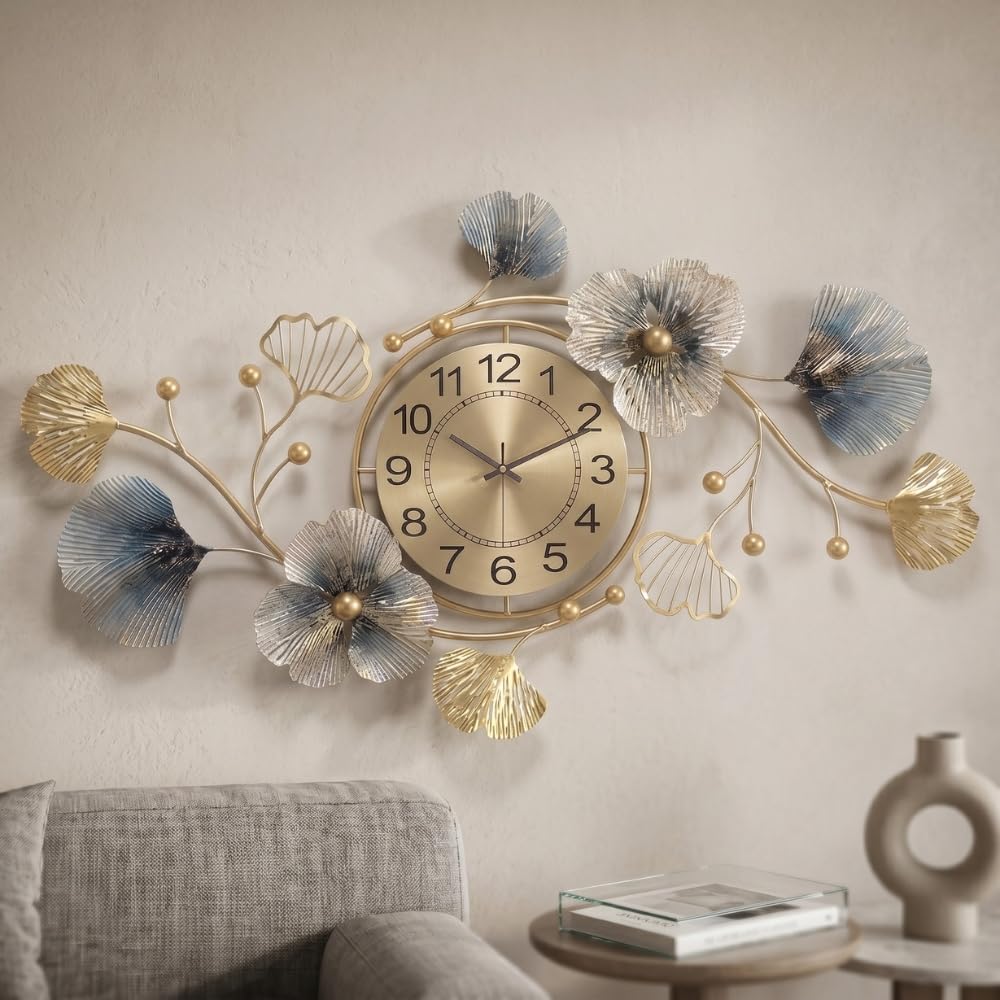 Gold Metal Wall Clock for Hall | Luxury Wall Decor Items for Living Room | Big Size Home Decor Items for Wall Decoration | Stylish Latest Artistic Clock for Home